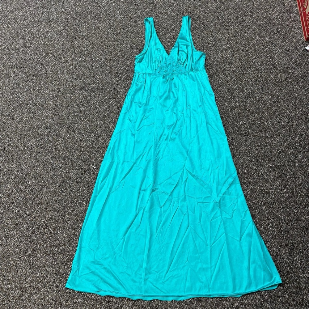 True Vintage Slip Dress 1970s Lorraine Made In Usa Lace Silk Teal Small